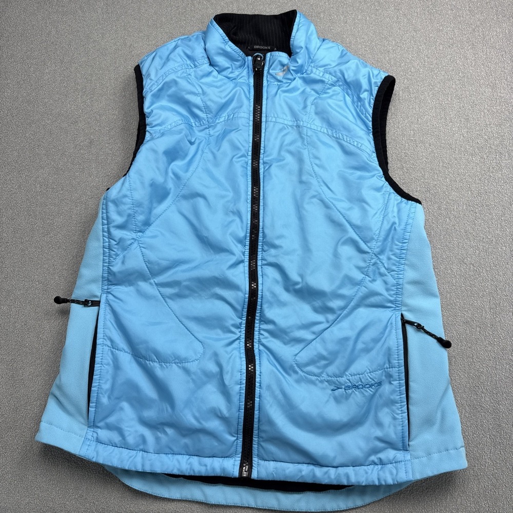 BROOKS Womens‎ Running Vest Size Medium Blue Full Zip Primaloft Insulation